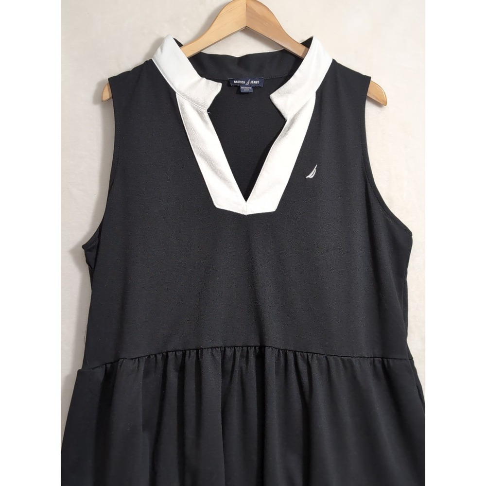 Nautica Tiered Dress Womens XXL Black White Sleeveless Beachy Office Casual - Picture 3 of 8